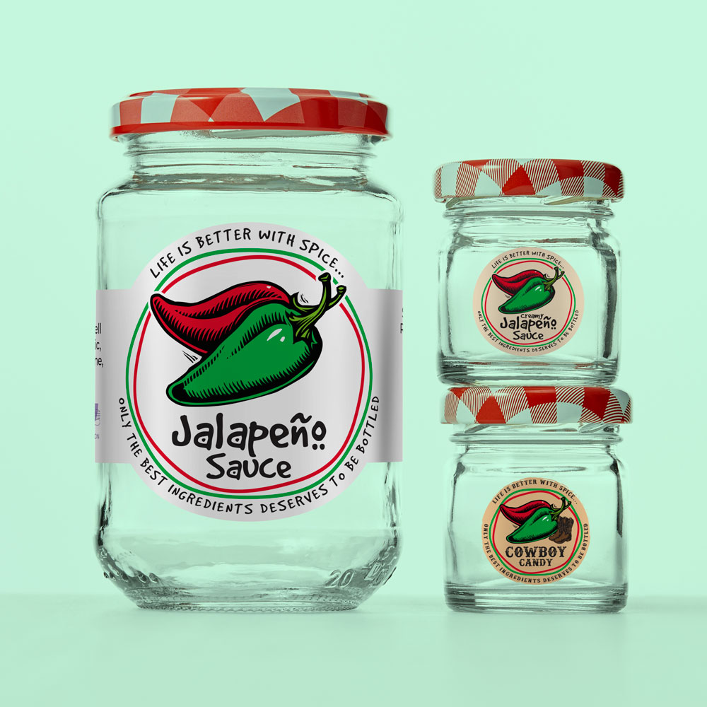 Jalapeño Sauce and Cowboy Candy jar label designs