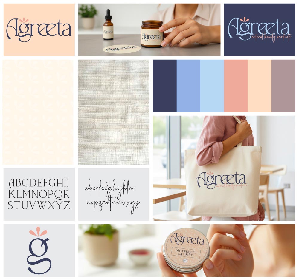 Agreeta brand moodboard, logo, colour palette and typography