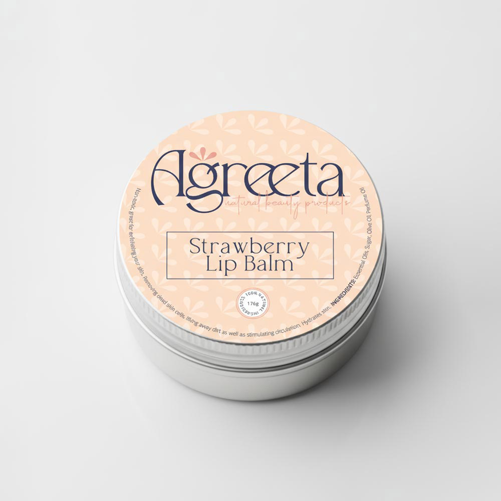 Agreeta strawberry lip balm tin packaging design
