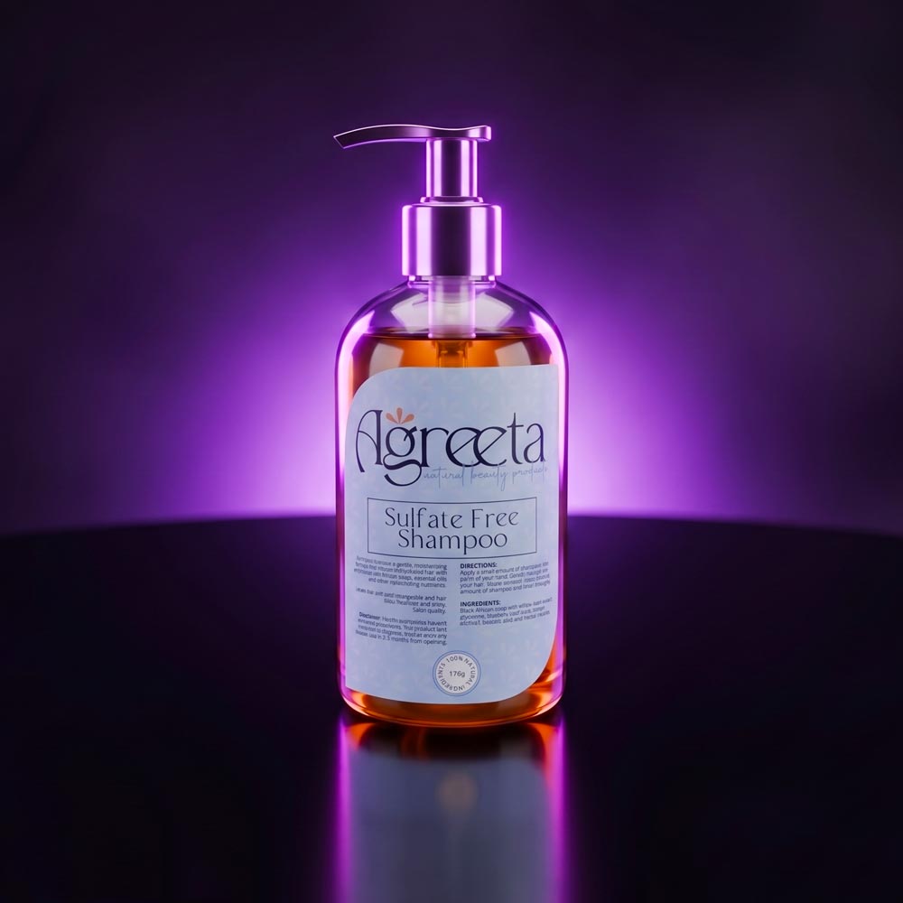 Agreeta shampoo bottle label design, concept brand identity project