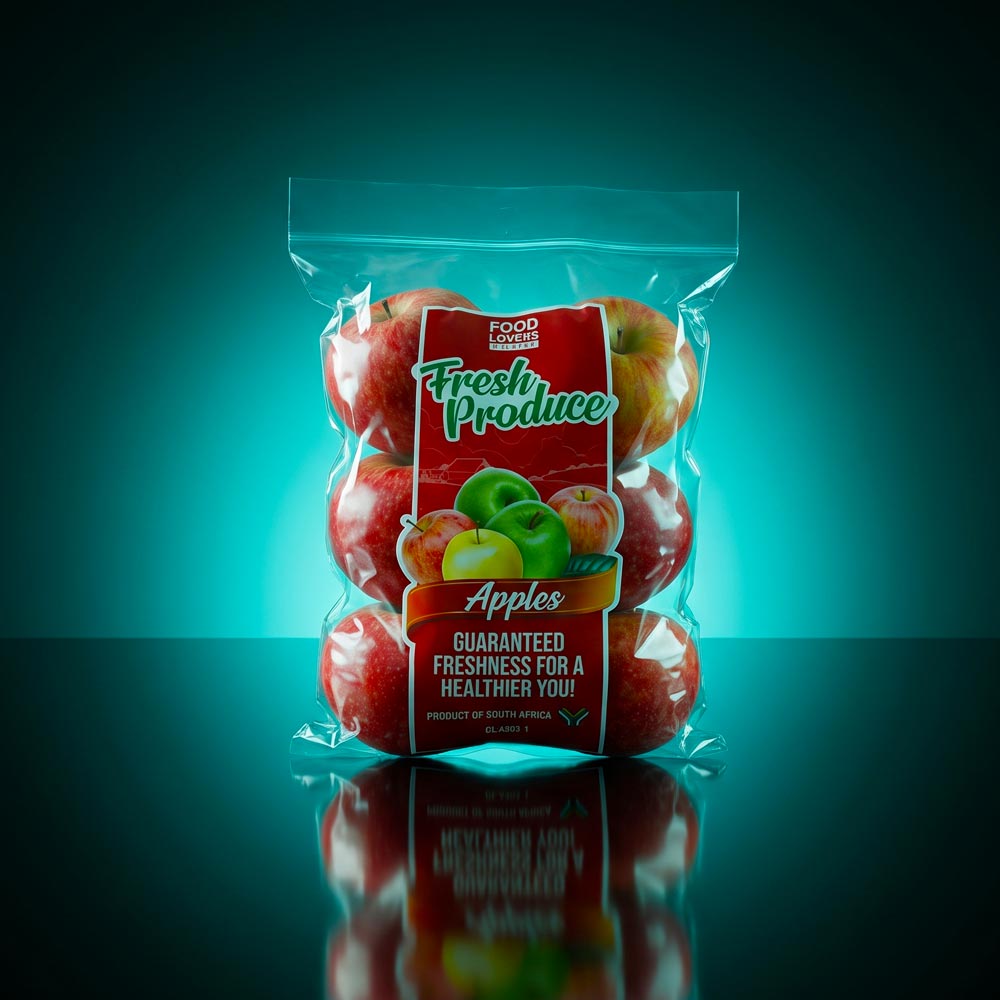 Food Lover's Market apple produce label design, packaging bag