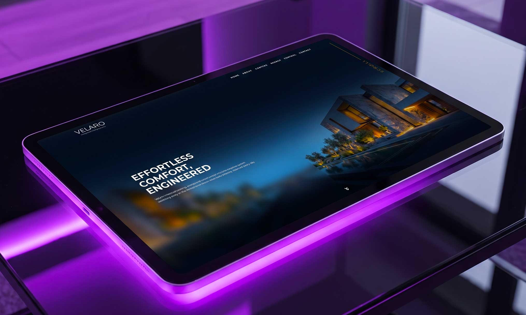 Velaro full page website design shown on tablet mockup designed by Zoeke