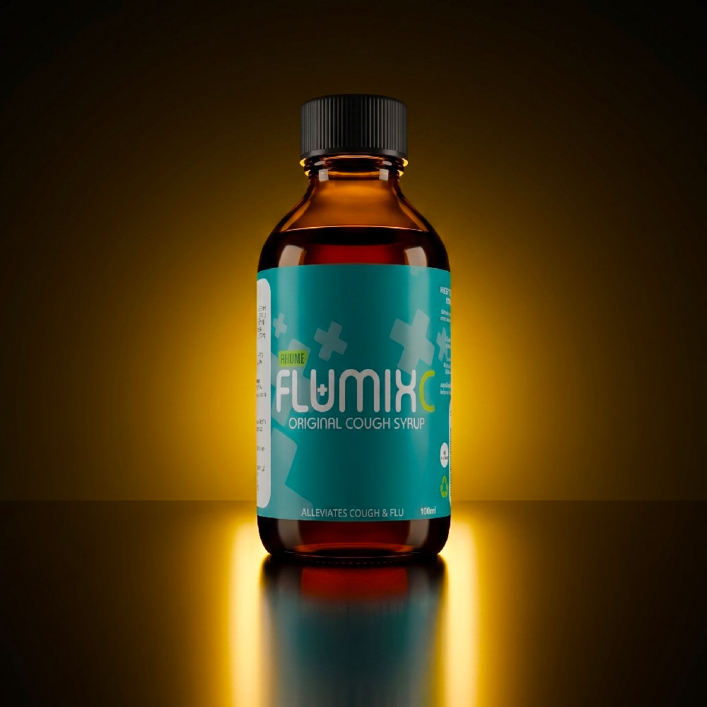 Flumix cough syrup bottle label design by Glo Digital Print